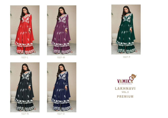 Lakhnavi Vol 5 Premium By Vamika 1027 L To P Designer Rayon Heavy Readymade Suits Wholesale Shop In Surat
